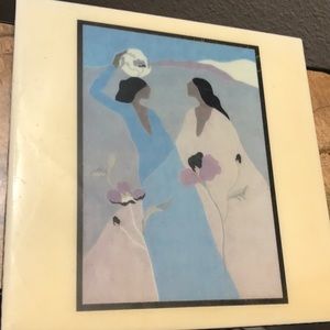 Vintage Tile Native Women Scene Pottery/Flowers